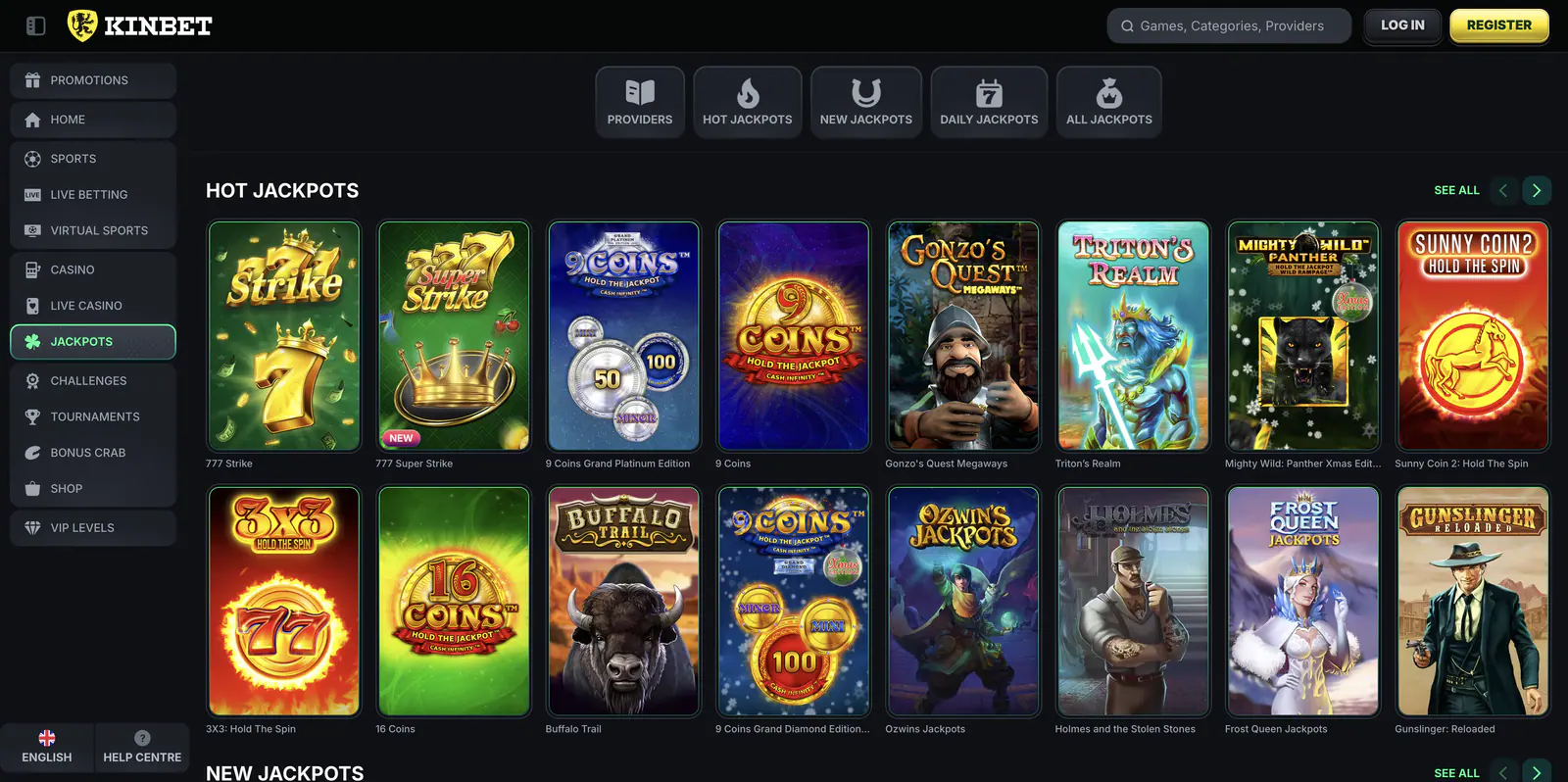A Kinbet jackpot részlege archív képernyőképen