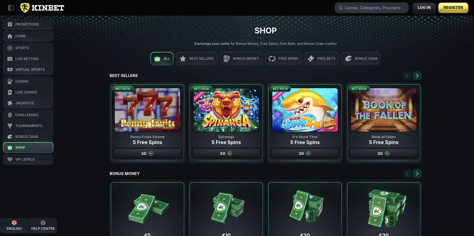 Kinbet Shop jutalmak és ajánlatok